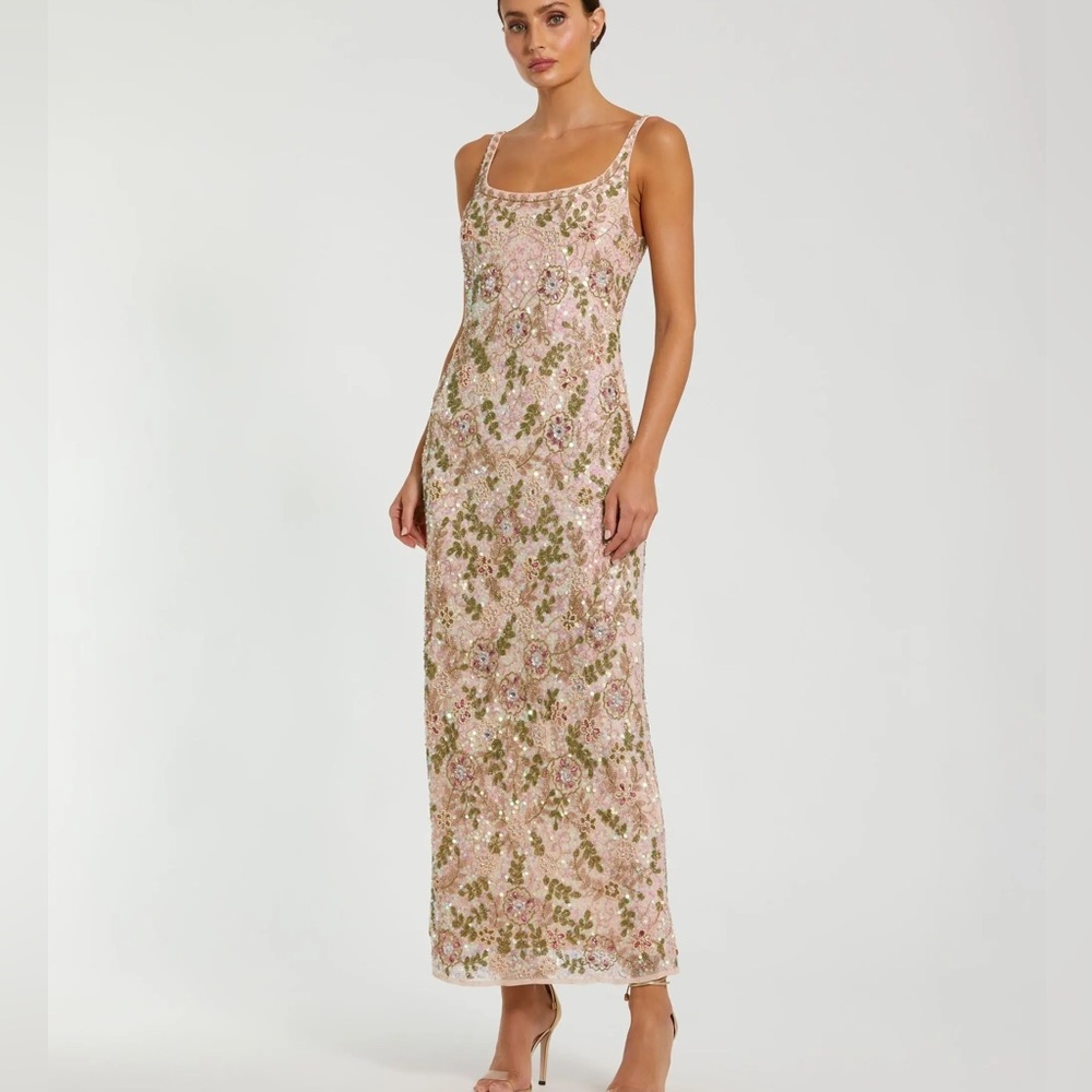 Mac Duggal Sleeveless Hand Beaded Floral Midi dress